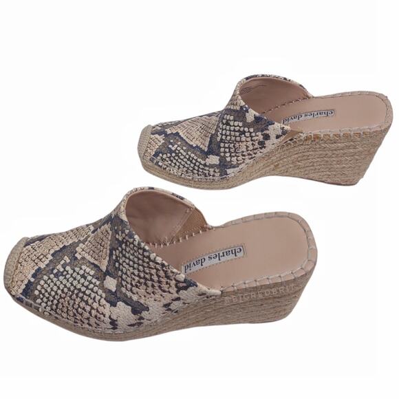 CHARLES DAVID Snakeskin Espadrille Shoes Size 6 Animal Print Leather Clog Wedge - Picture 7 of 15